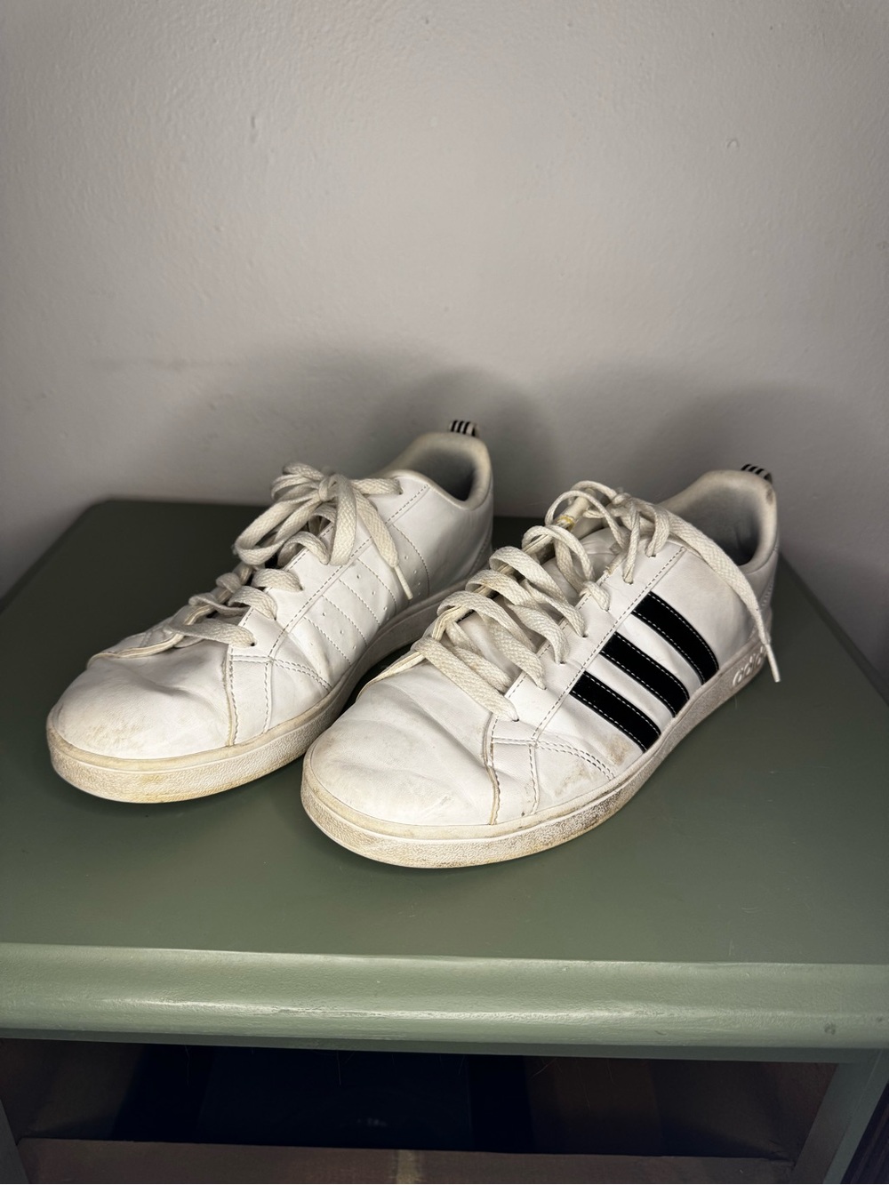 adidas Women’s White Sneakers with Black Three Stripes - Size 10